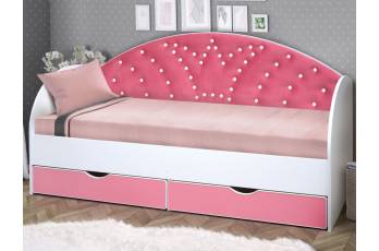 Кровать с продольной мягкой спинкой Корона №1 800х1900 мм розовая