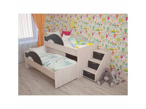 Кровать 2-х ярусная выкатная с ящиком и лестницей Радуга венге