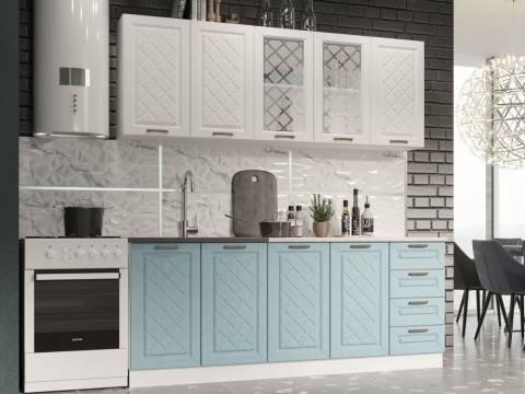 Кухня Агава МДФ 2000 акация белая-аква