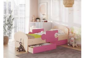 Кровать Мозаика с бортиками и ящиком млечный дуб с розовым
