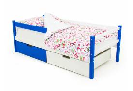 Кровать-тахта Svogen с ящиками и бортиком сине-белый