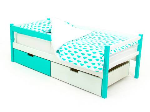 Кровать-тахта Svogen с ящиками и бортиком мятно-белый