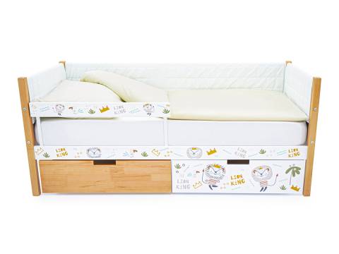 Кровать-тахта Svogen мягкая с ящиками и бортиком с фото дерево/львята