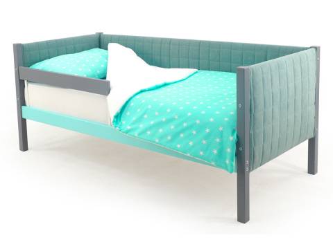 Кровать-тахта мягкая Svogen с бортиком графит-мятный