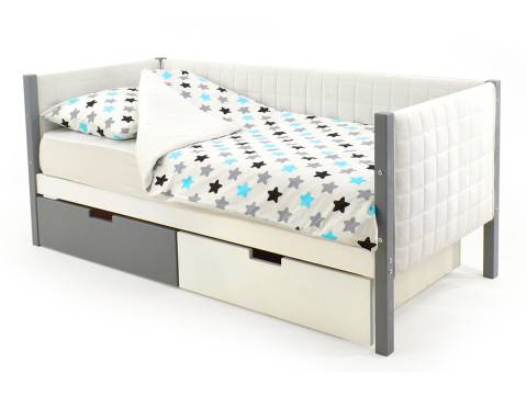 Кровать-тахта мягкая Svogen с ящиками графит-белый