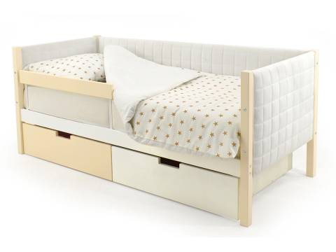 Кровать-тахта мягкая Svogen с ящиками и бортиком бежево-белый