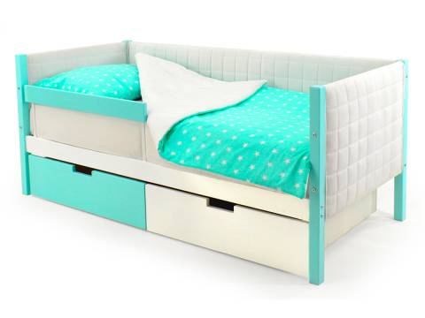 Кровать-тахта мягкая Svogen с ящиками и бортиком мятно-белый