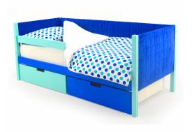 Кровать-тахта мягкая Svogen с ящиками и бортиком мятно-синий