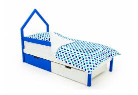 Кровать-домик мини Svogen с ящиками и бортиком сине-белый