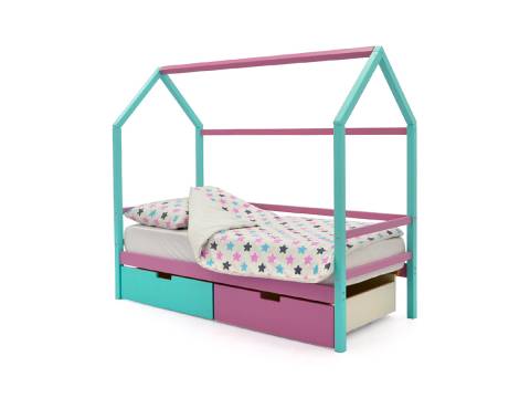 Кровать-домик Svogen с ящиками мятный-лаванда