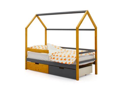 Кровать-домик Svogen с ящиками и бортиком дерево-графит