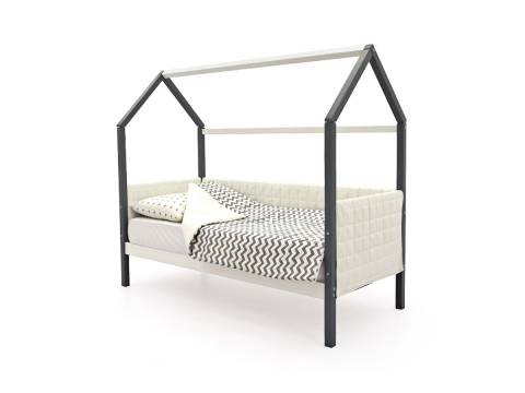 Кровать-домик мягкий Svogen графит-белый