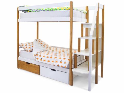 Двухъярусная кровать Svogen с ящиками дерево-белый