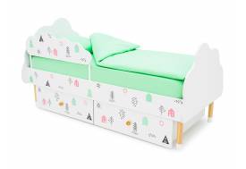 Кровать Stumpa Облако бортик и ящики рисунок Домики розовый, бирюзовый