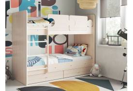 Кровать двухъярусная Тетрис латы с бортиками дуб млечный