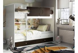 Кровать двухъярусная Тетрис латы с бортиками белый-венге