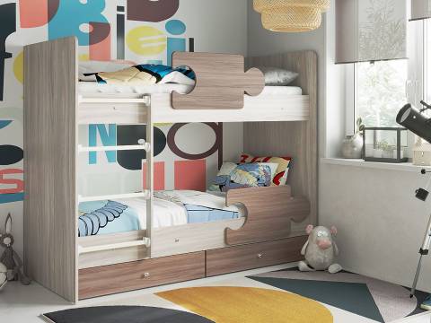 Кровать двухъярусная Тетрис латы с бортиками ясень шимо