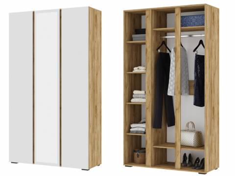 Шкаф 3х створчатый с зеркалом ШК 02 Хелен Дуб Крафт золотой/Белый шагрень