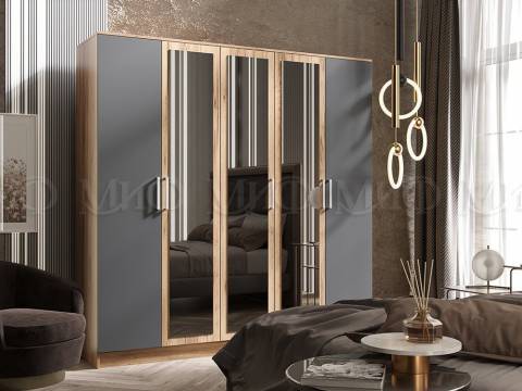 Шкаф для одежды 5-дверный Мартина Графит, Дуб крафт