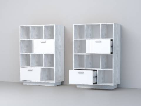 Комод Эго К-1 2 ящика бетон светлый/белый глянец на цоколе