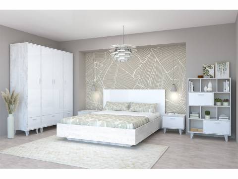 Спальня Эго бетон светлый/белый глянец