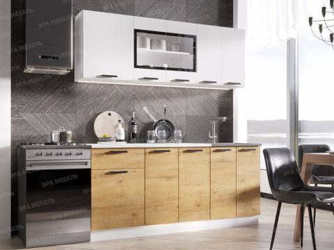 Кухонный гарнитур Хозяюшка ЛДСП 1800 белый гладкий/дуб вотан