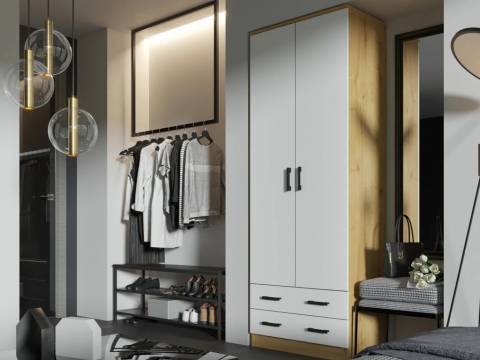 Шкаф Дуэт дуб вотан/белый гладкий