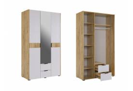 Шкаф трехдверный с зеркалом Адам дуб крафт золотой/белое дерево