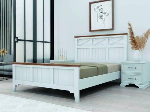 Кровать Грация-5 1600 Белый античный с карнизом Дуб коньяк