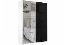 Шкаф-купе Прайм 2-х дверный 1600 Зеркало/Стекло Черное Белый Снег