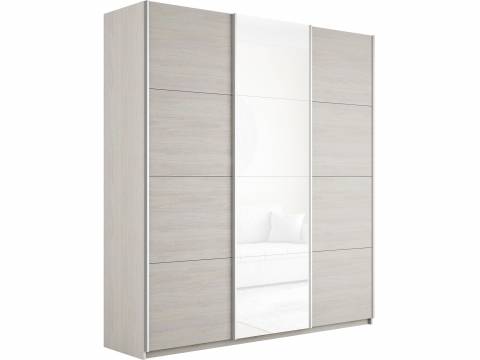 Шкаф-купе Прайм 3-х дверный 2100 ДСП/Стекло Белое/ДСП Ясень Анкор Светлый