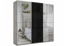 Шкаф-купе Прайм 3-х дверный 2100 Зеркало/Стекло Черное/Зеркало Бетон