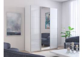 Шкаф-купе Прайм 3-х дверный 2100 два Стекла Белые/Зеркало Белый Снег