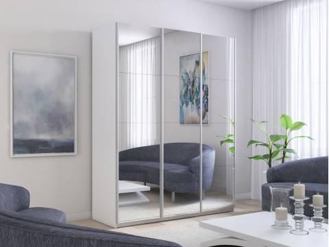 Шкаф-купе Прайм 3-х дверный 2100 три зеркала Белый Снег
