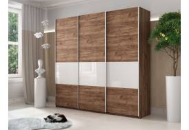 Шкаф-купе Прайм Широкий 3-х дверный ДСП/вставки Стекло Белое Крафт табачный