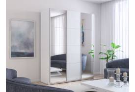 Шкаф-купе Прайм Широкий 3-х дверный два зеркала/ДСП Белый Снег