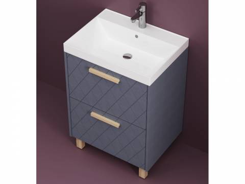 Тумба Кристалл 80 напольная 2 ящика ручка дуб, раковина Слим 80 шато азур