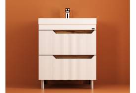 Тумба Леон Риф 70 напольная 2 ящика раковина Слим 70 солярис/белый риф