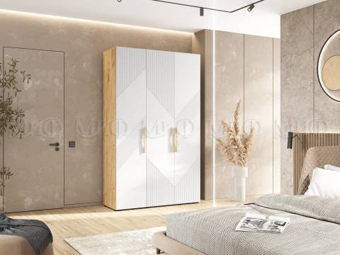 Шкаф 3-х створчатый (1350) Ирис Браш Вайт, Дуб Крафт