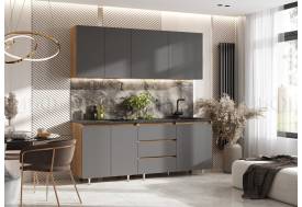 Кухня Челси 2000 мм Компановка №2 Графит, Дуб Крафт (Кастилло)