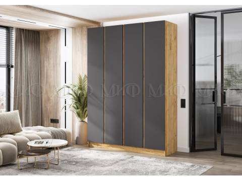 Шкаф четырехстворчатый Келвин (1600) Графит, Дуб Крафт-вставка дуб крафт