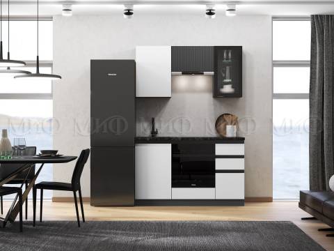 Кухня Техно-6 1500 мм Графит/Белый снег софт