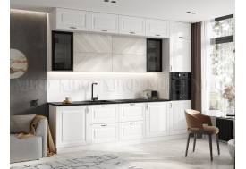 Кухня Престиж 3000 мм Компоновка №2 Браш Вайт/Прайм жемчуг