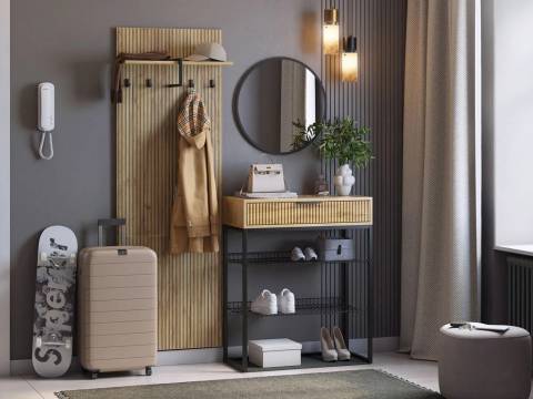 Прихожая Мебельсон К1 дуб крафт золотой/черный муар