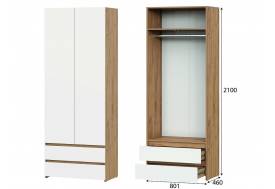 Шкаф двухстворчатый с ящиками Некст 1 Дуб Золотой/Белый