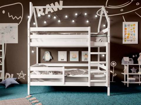 Двухъярусная кровать-домик белый 80х190 см