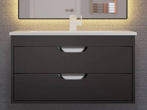 Тумба с раковиной Uperwood Modul матовая черная 80 см