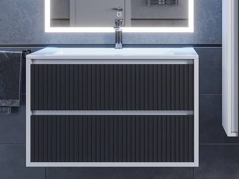 Тумба с раковиной Uperwood Next Premium белая/графит 2 ящика 80 см