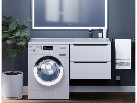 Тумба под стиральную машину Uperwood Tanos 60 см подвесная правая белый/графит