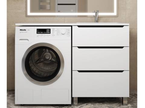 Тумба под стиральную машину Uperwood Tanos 60 см, напольная, 3 ящика, белая/графит